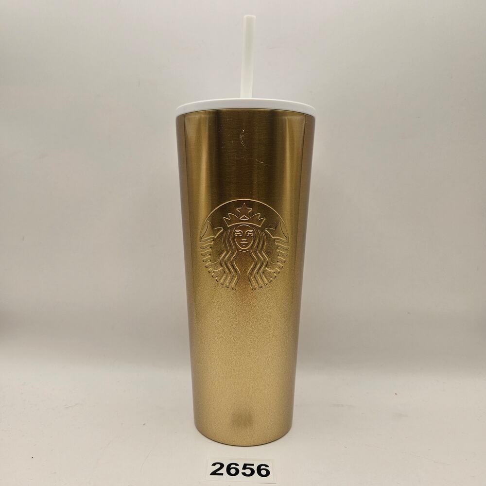 STARBUCKS 24oz TUMBLER STAINLESS STEEL LIMITED XMAS GOLD FROSTED GLITTER